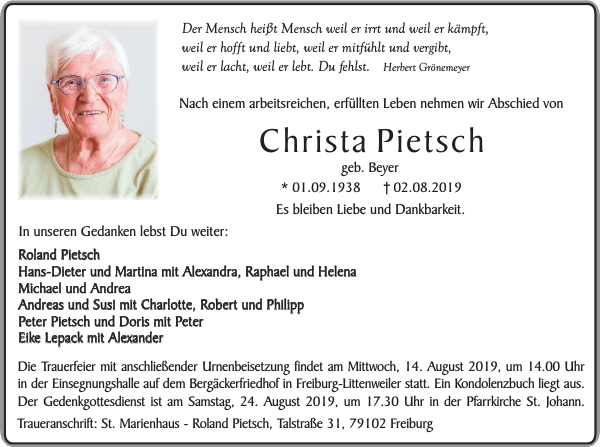 Christa Pietsch Alter